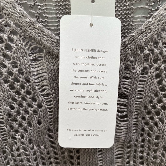 Eileen Fisher Precious Metal Open Texture Linen Silver V Neck S/S Top XS - Picture 6 of 11